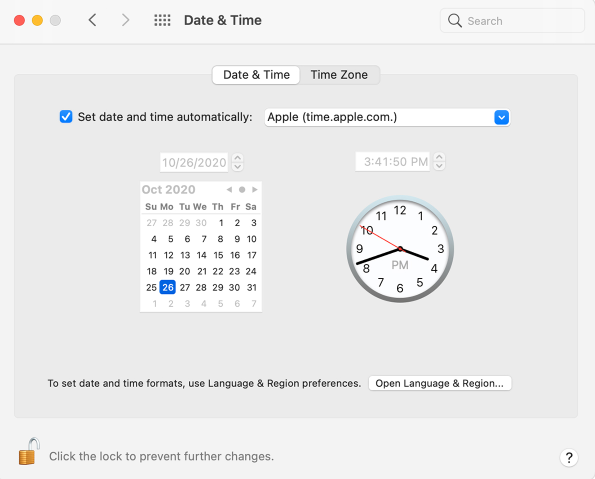 data e hora do mac