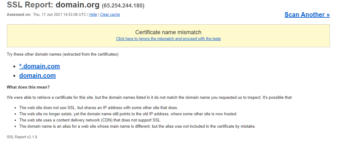 Certificate Name Mismatch