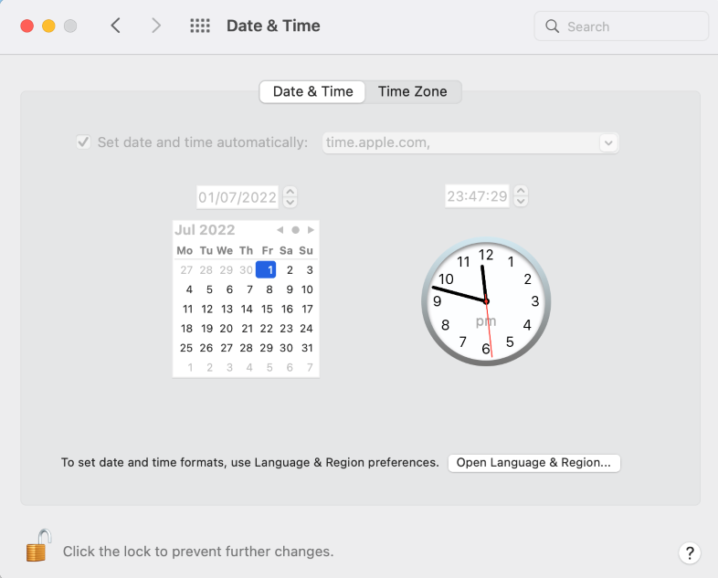 date and time on mac