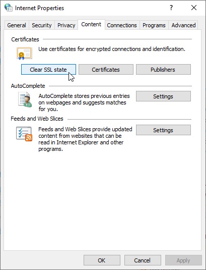 clear SSL State Windows