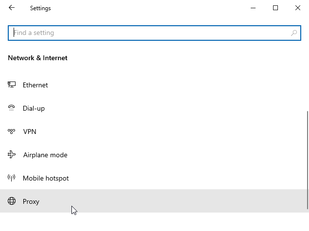 Windows proxy settings page showing manual proxy configuration options