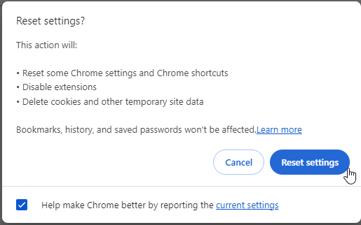 Reset Chrome 