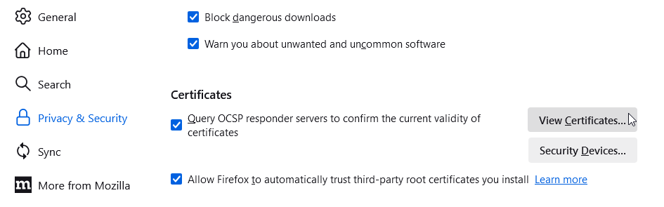 View Certificates Firefox